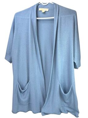 Michael Kors Draped Open Front Cardigan Lightweight Metallic Blue Size L Cozy